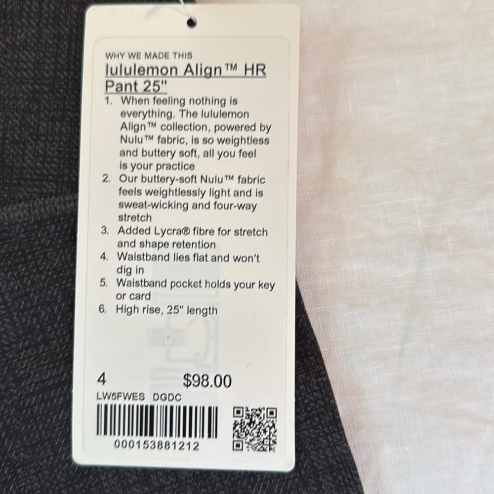 NWT Lululemon Athletica Align HR Pant 25" in DGDC dark grey. Size 4. - Picture 2 of 4